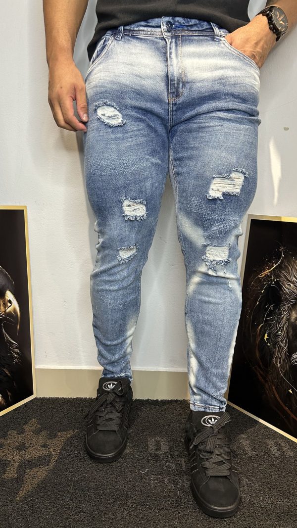 Calça Jeans Delavê Destroyed Masculina