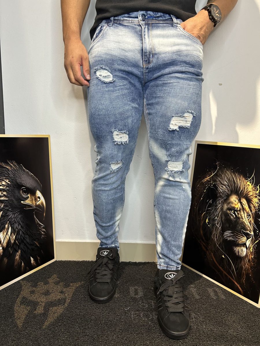 Calça Jeans Delavê Destroyed Masculina