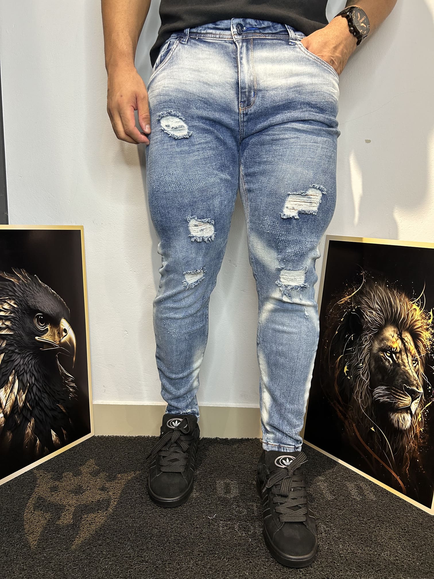 Calça Jeans Delavê Destroyed Masculina