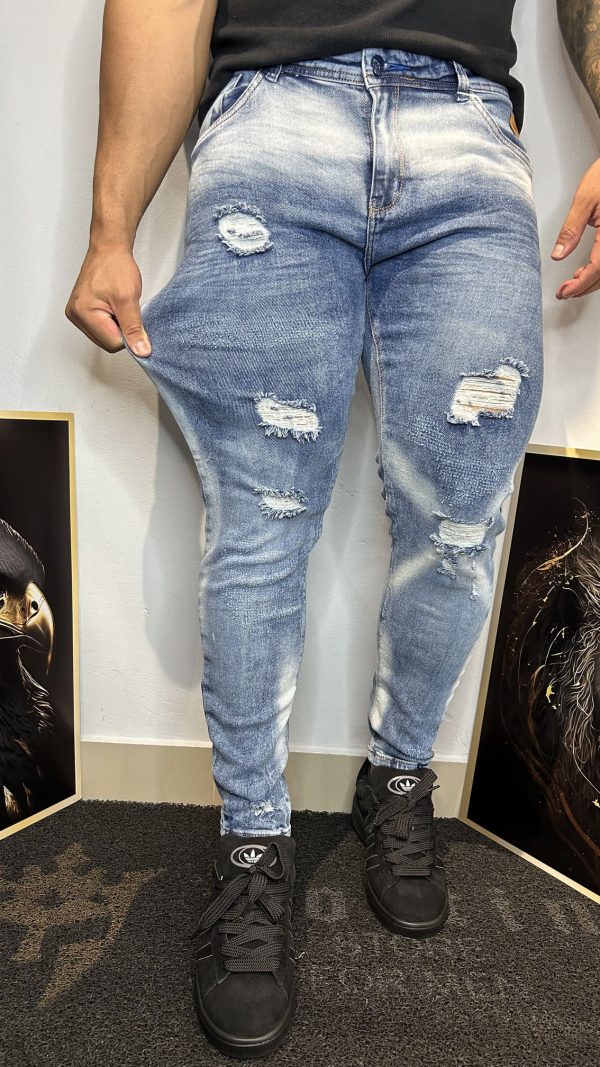Calça Jeans Delavê Destroyed Masculina