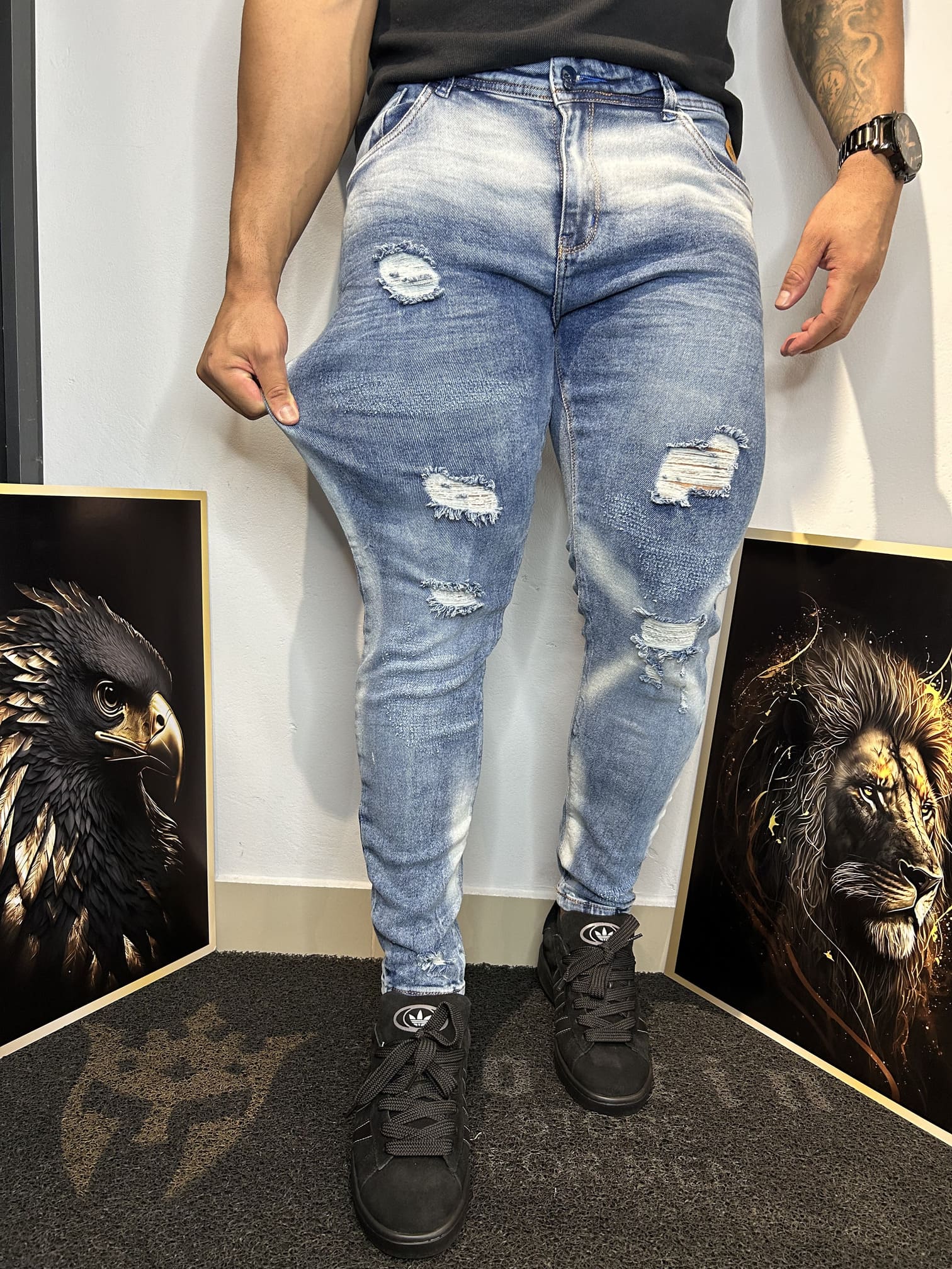 Calça Jeans Delavê Destroyed Masculina