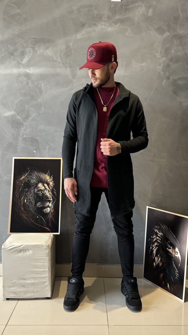 Cardigan Masculino Básico Preto Com Capuz