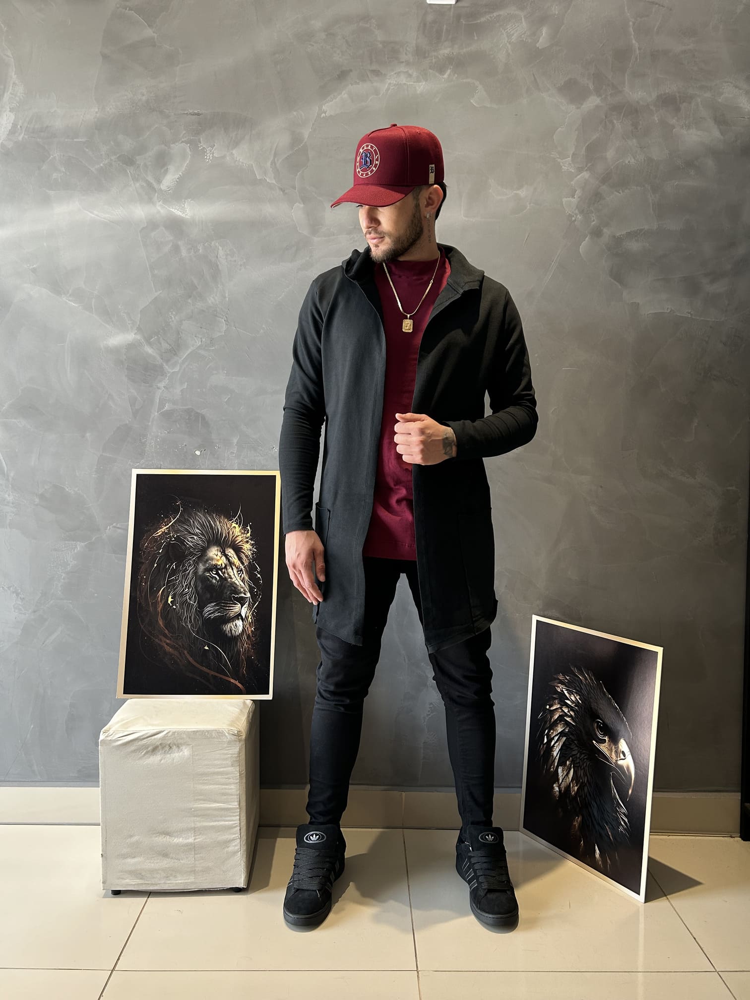 Cardigan Masculino Básico Preto Com Capuz