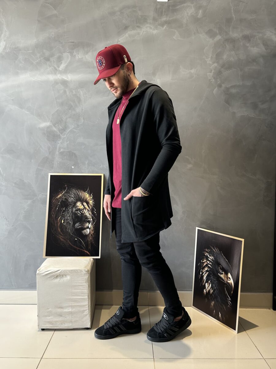 Cardigan Masculino Básico Preto Com Capuz - Image 3