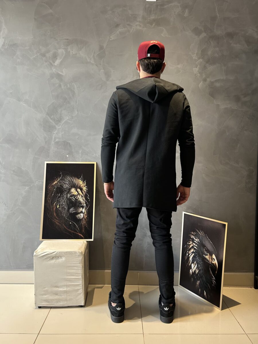 Cardigan Masculino Básico Preto Com Capuz - Image 4