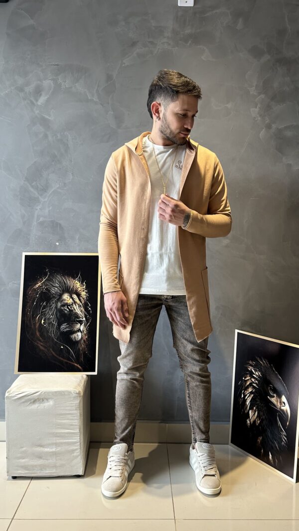 Cardigan Masculino Básico Canela Com Capuz