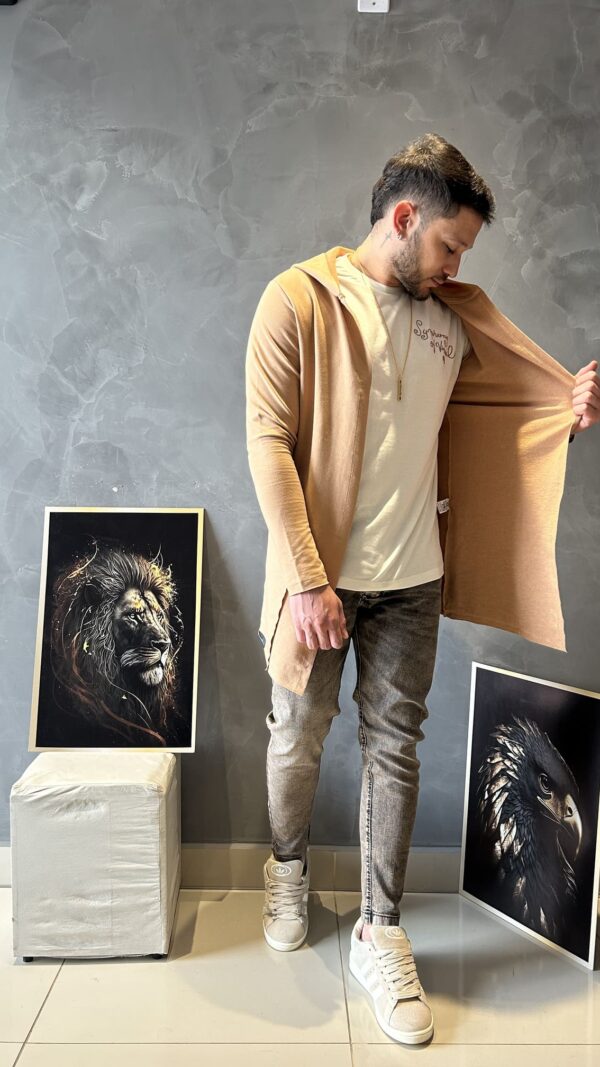 Cardigan Masculino Básico Canela Com Capuz