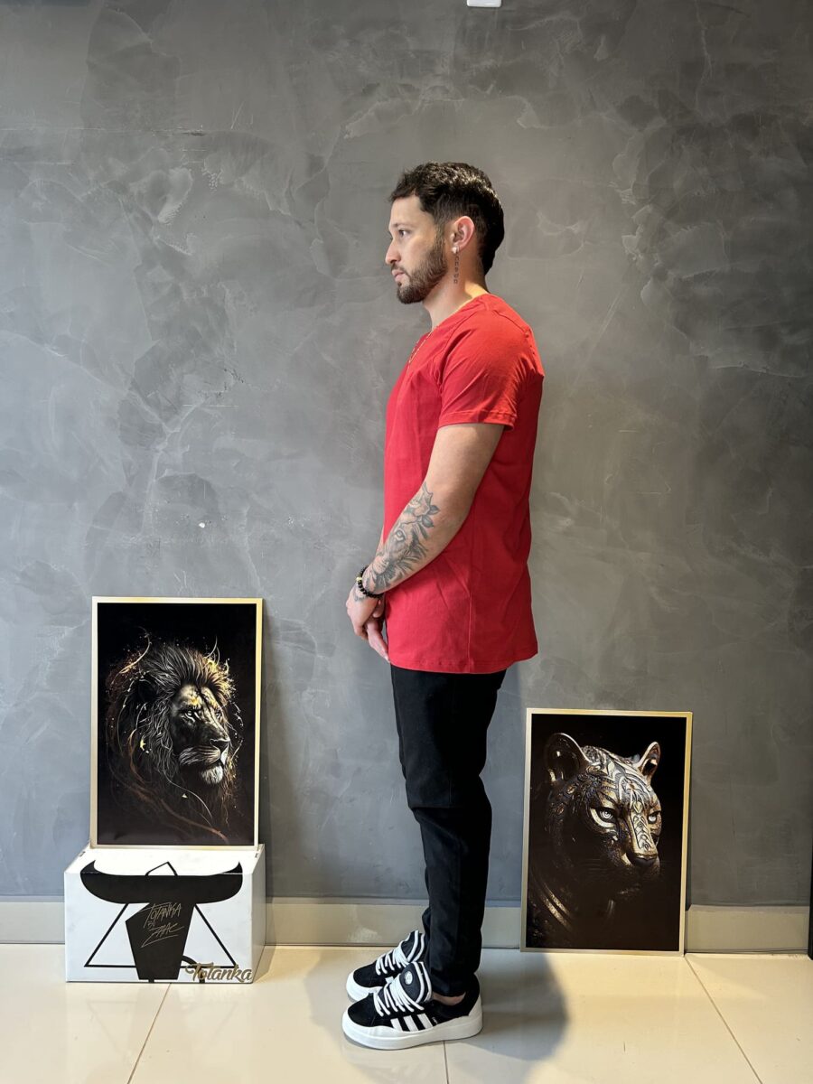 Camiseta Básica Bordado Masculina Vermelha - Image 3