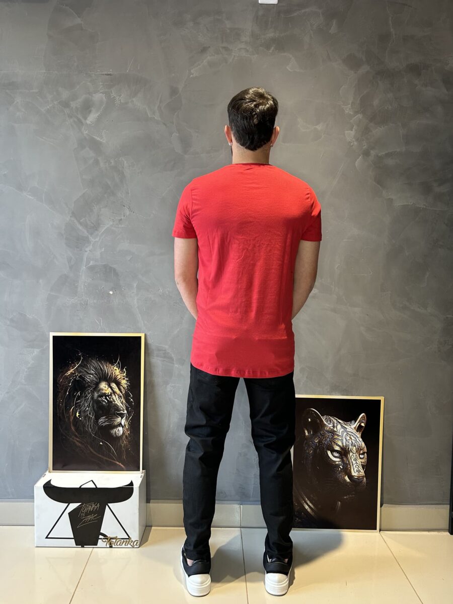 Camiseta Básica Bordado Masculina Vermelha - Image 4