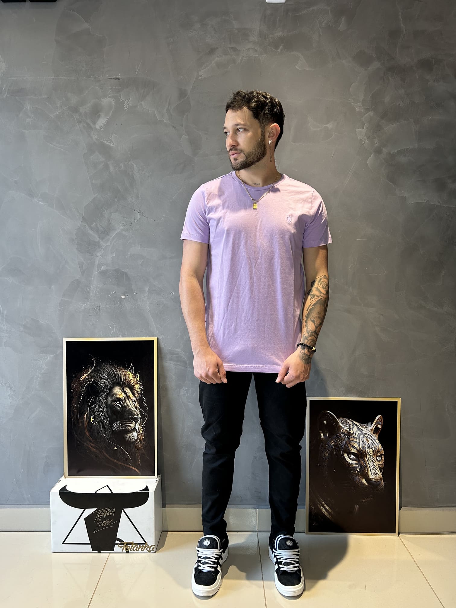 Camiseta Basica Bordado Masculina Lilás