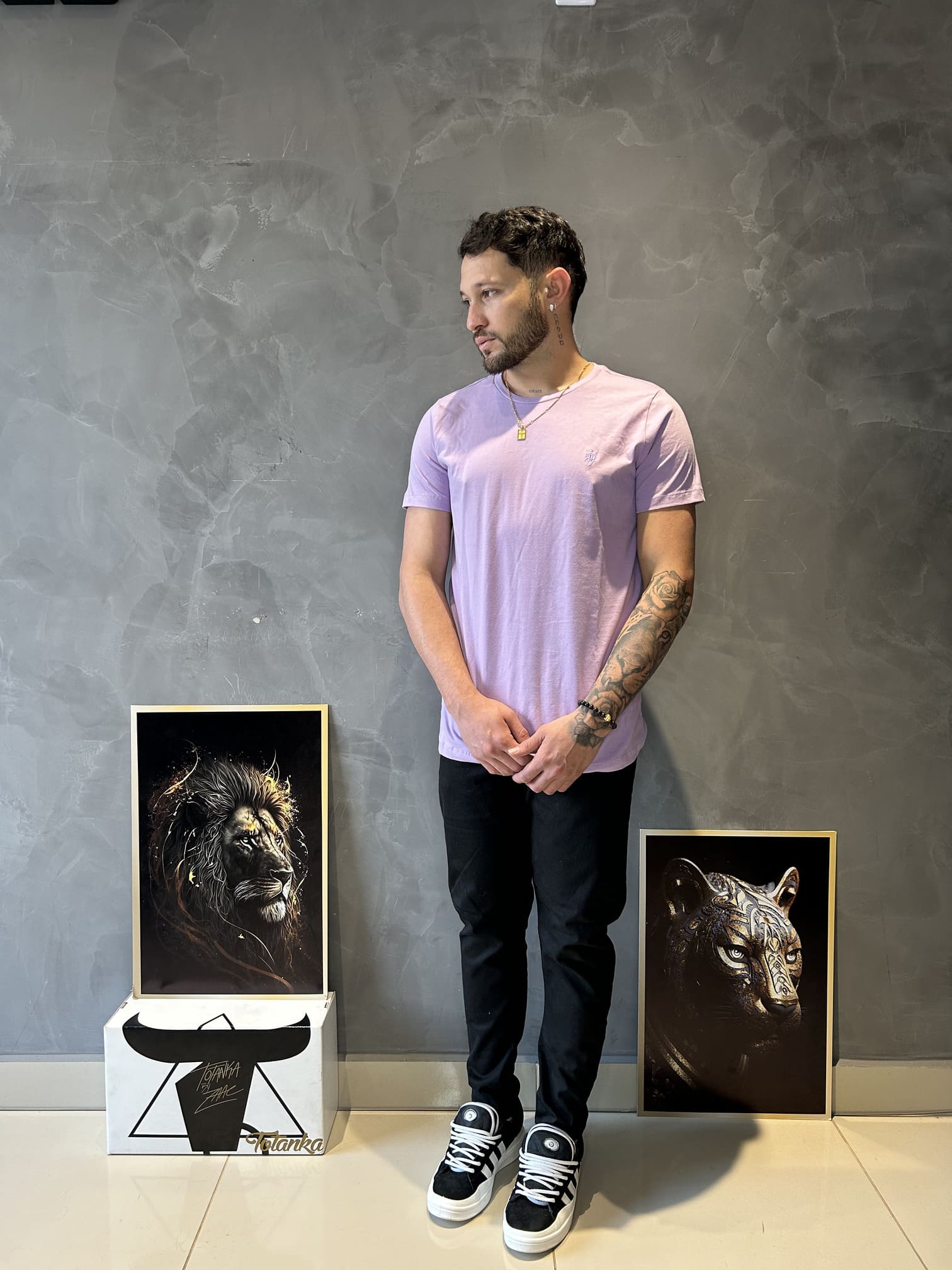 Camiseta Basica Bordado Masculina Lilás