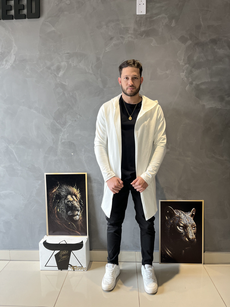 Cardigan Masculino Básico Off White Com Capuz