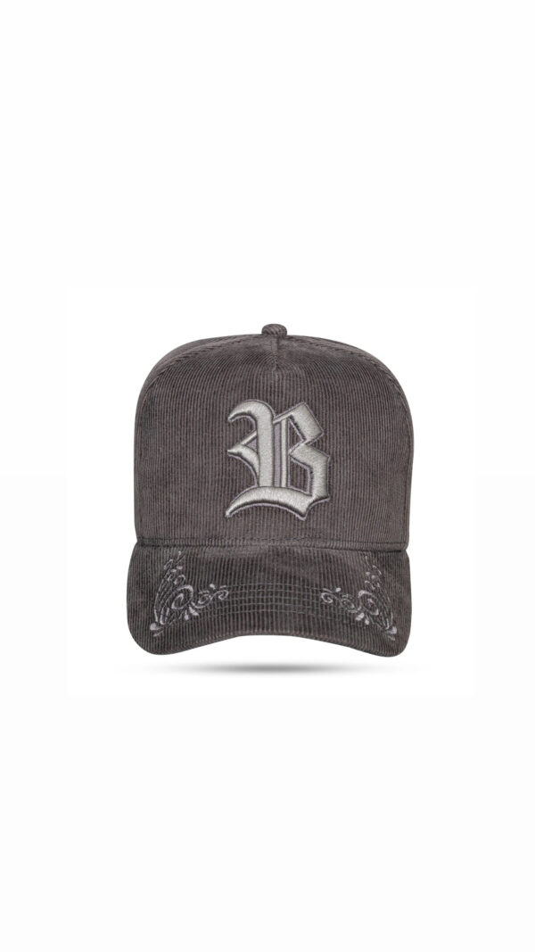 Boné Cinza Grafite Snapback Cotelê Aba Flourish