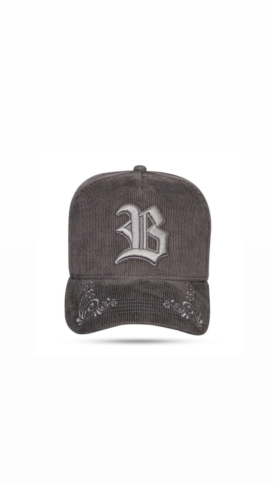 Boné Cinza Grafite Snapback Cotelê Aba Flourish