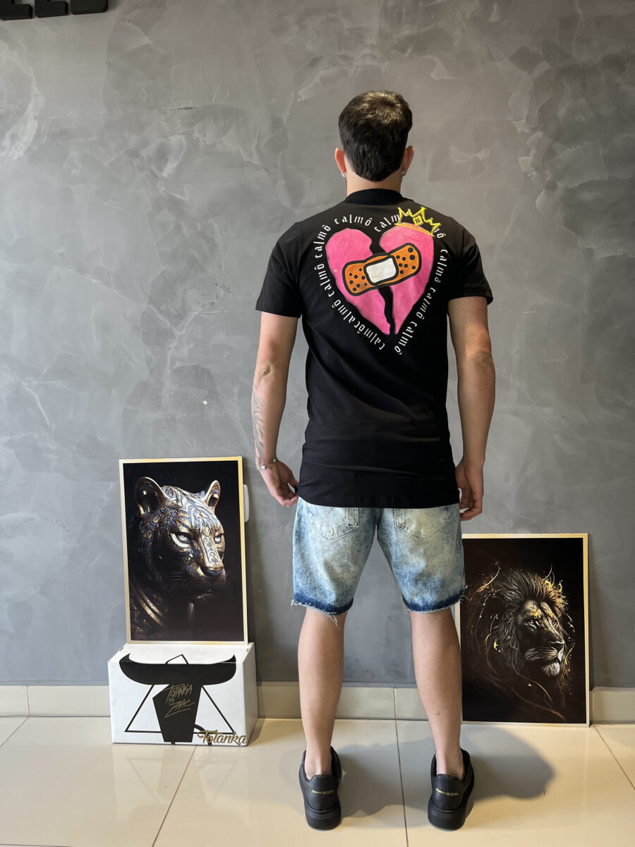 Camiseta longline Heart Preta
