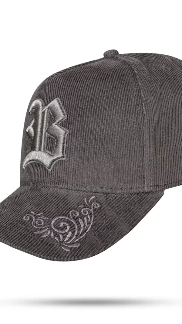 Boné Cinza Grafite Snapback Cotelê Aba Flourish